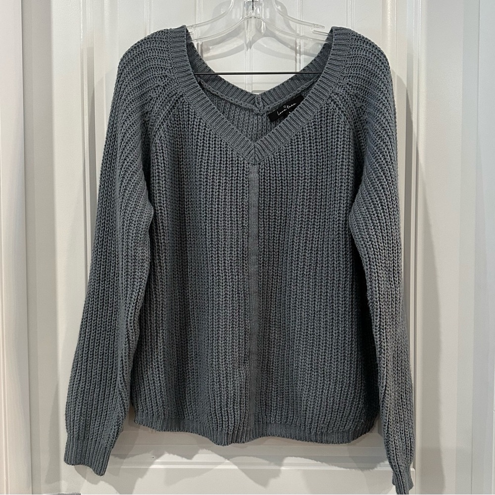 Love Tree Blue Wool Blend  Slouchy V Neck Sweater Women's Large
